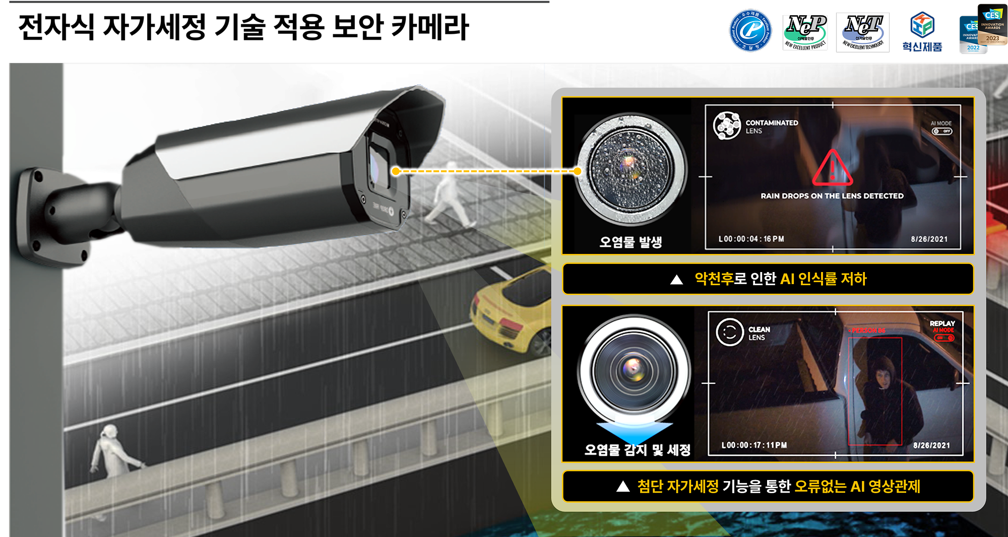 전자식 진동 기반 자가세정 영상감시 카메라 (시설관리용 CCTV)